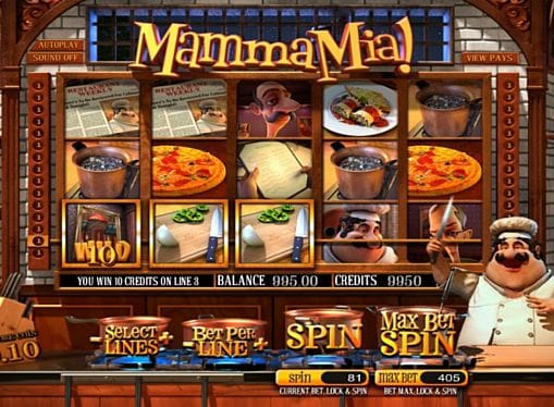 Игра Mamma Mia - призовая комбинация с диким знаком Призовая комбинация с диким знаком в игре Mamma Mia